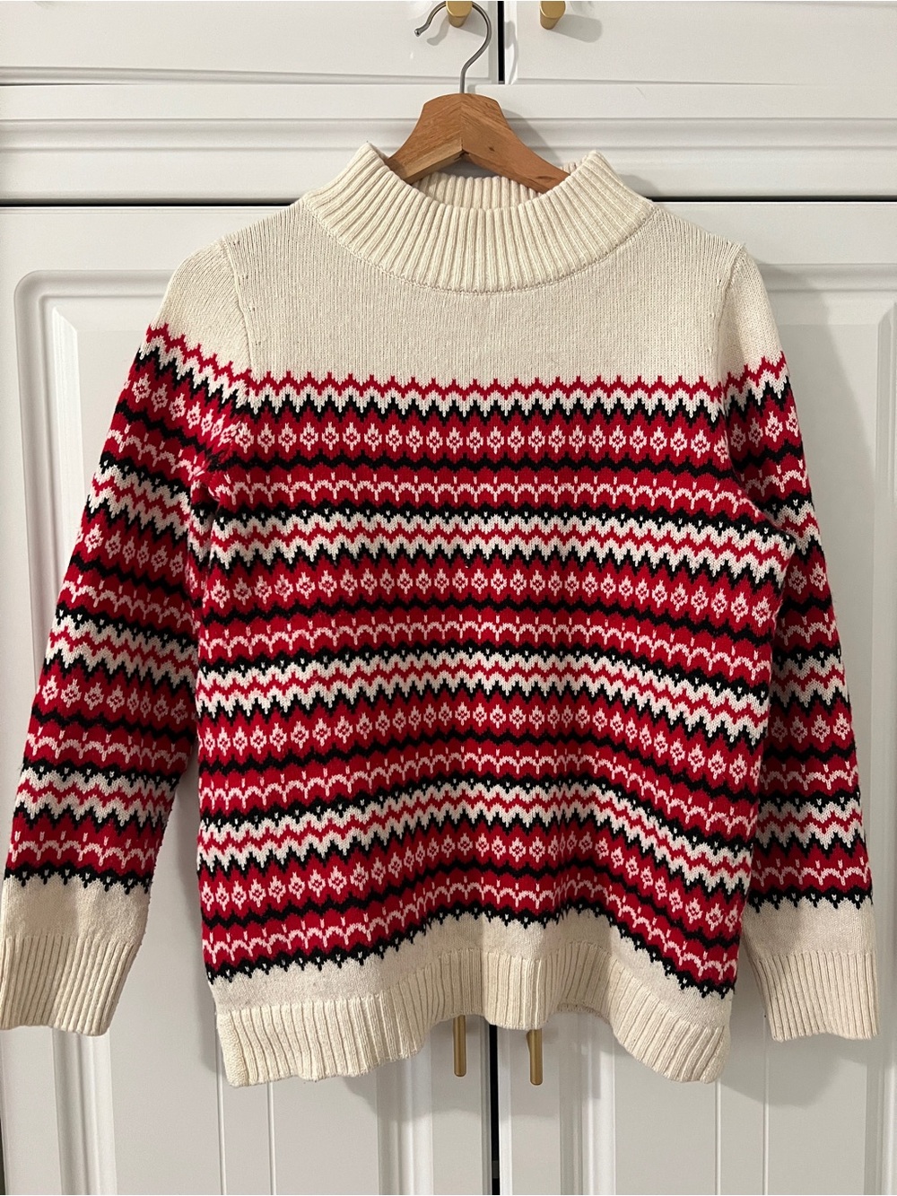 Talbots Cream, Red & Black Fair Isle Turtleneck Sweater